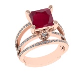 2.70 Ctw VS/SI1 Ruby And Diamond 14k Rose Gold Engagement Ring (ALL DIAMOND