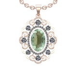 20.23 Ctw I2/I3 Green Amethyst And Diamond 10K Rose Gold Necklace(ALL DIAMO