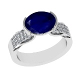 2.98 Ctw VS/SI1 Blue Sapphire And Diamond 14k White Gold Engagement Ring (A