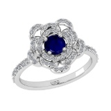 0.92 Ctw VS/SI1 Blue sapphire and Diamond Prong Set 14K White Gold Engageme