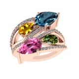 4.01 Ctw VS/SI1 Multi Sapphire and Diamond 14k Rose Gold Engagement Ring (A