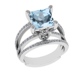 2.70 Ctw VS/SI1 Blue Topaz And Diamond 14K White Gold Engagement Ring( ALL