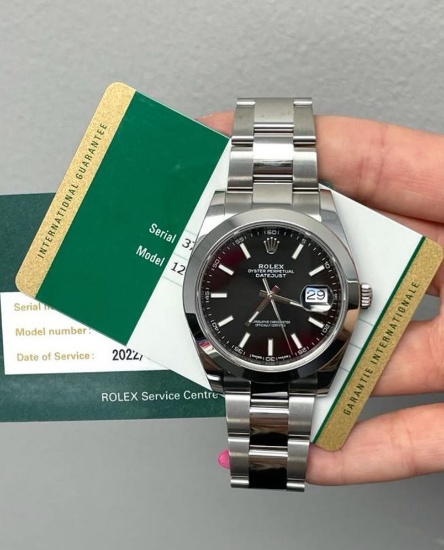 41mm Rolex Datejust Ref 126300 Black Stick Dial Comes with Box & Papers