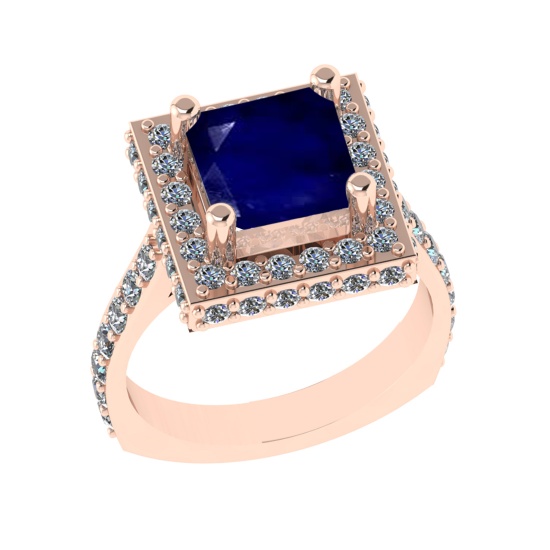 3.21 Ctw VS/SI1 Blue Sapphire And Diamond 14k Rose Gold Engagement Ring (AL