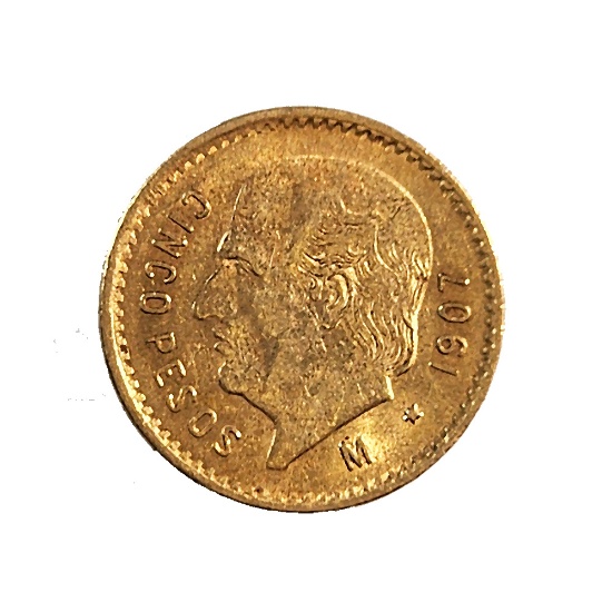 Mexico 5 Pesos Gold 1907 AU