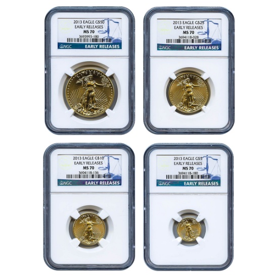 Certified American Gold Eagle 4pc Set 2013 MS70 NGC Early Releases