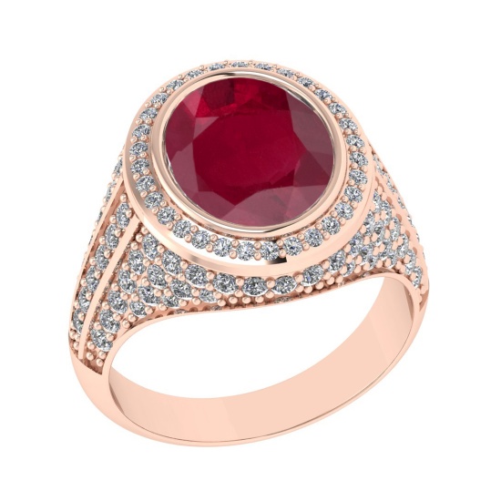 4.70 Ctw VS/SI1 Ruby and Diamond Prong Set 14K Rose Gold Engagement Ring (A