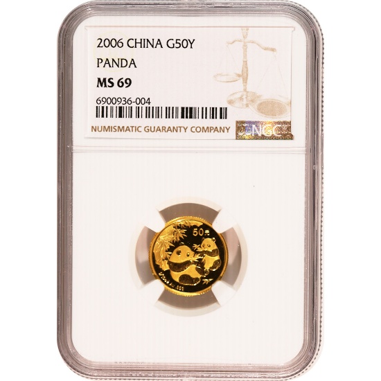 Certified Tenth Ounce Chinese Gold Panda 2006 50 Yuan MS69 NGC