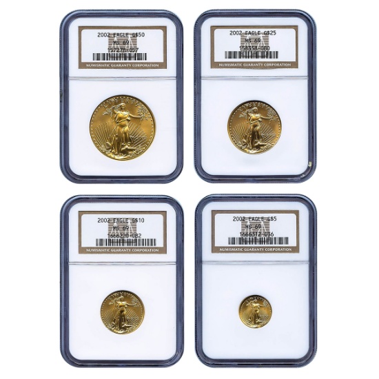 Certified American Gold Eagle 4pc Set 2002 MS69 NGC