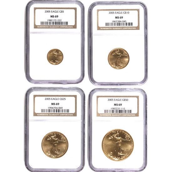 Certified American Gold Eagle 4pc Set 2005 MS69 NGC