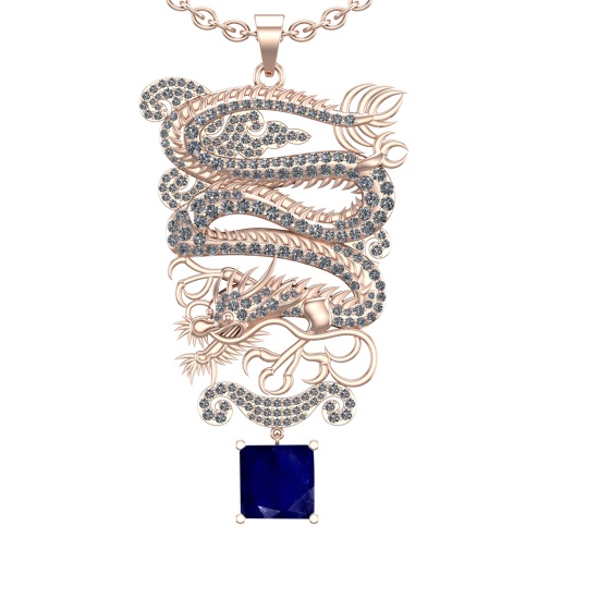 6.40 Ctw VS/SI1 Blue Sapphire and Diamond Prong Set 14K Rose Gold Pendant (