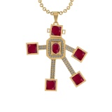 7.65 Ctw VS/SI1 Ruby and Diamond 14K Yellow Gold Necklace(ALL DIAMOND ARE L