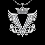 4.25 Ctw VS/SI1 Diamond Prong Set 18K White Gold Letter theme ( V) Necklace