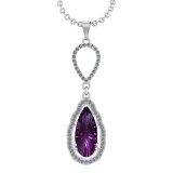 13.84 Ctw VS/SI1 Amethyst and Diamond Prong Set 14k White Gold Pendant (ALL