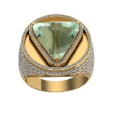 16.55 Ctw VS/SI1 Green Amethyst and Diamond 14K Yellow Gold Engagement Ring