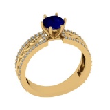 1.36 Ctw VS/SI1 Blue Sapphire and Diamond Prong Set 14K Yellow Gold Engagem
