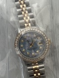 CUSTOM USED 26MM ROLEX W/BLUE MOP DIAMOND DIAL & 0.80 CTTW DIAMOND BEZEL (G