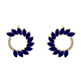 3.18 Ctw VS/SI1 Blue Sapphire And Diamond 14K Yellow Gold Earrings (ALL DIA