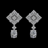 12.19 Ctw VS/SI1 Diamond Prong Set 18k white Gold Dangle Stud Earrings (ALL
