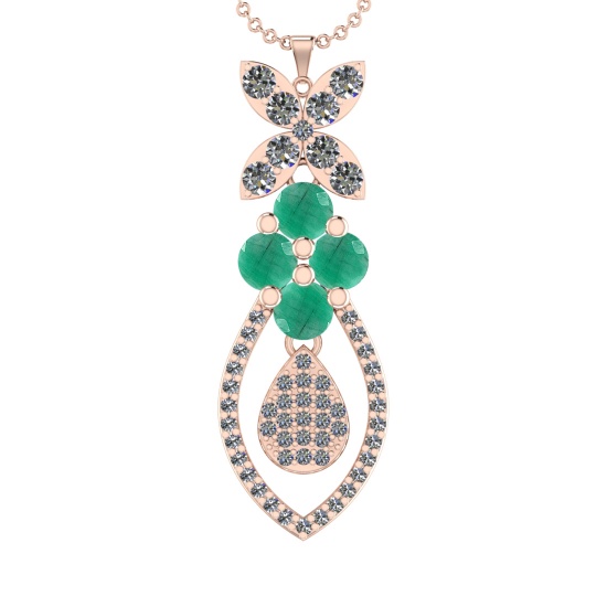 19.90Ctw VS/SI1 Emerald and Diamond 14K Rose Gold Necklace(ALL DIAMOND ARE