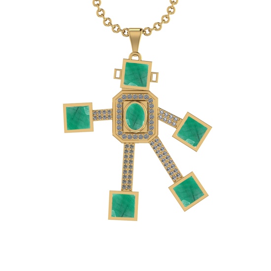 7.65 Ctw VS/SI1 Emerald and Diamond 14K Yellow Gold Necklace(ALL DIAMOND AR
