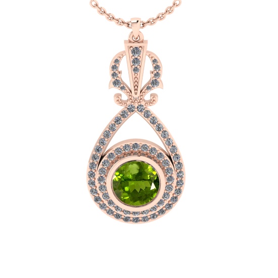 1.85 Ctw VS/SI1 Peridot and Diamond 10K Rose Gold Pendant (ALL DIAMOND ARE