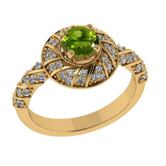 1.03 Ctw VS/SI1 Peridot and Diamond Set 10K Yellow Gold Engagement Ring (AL