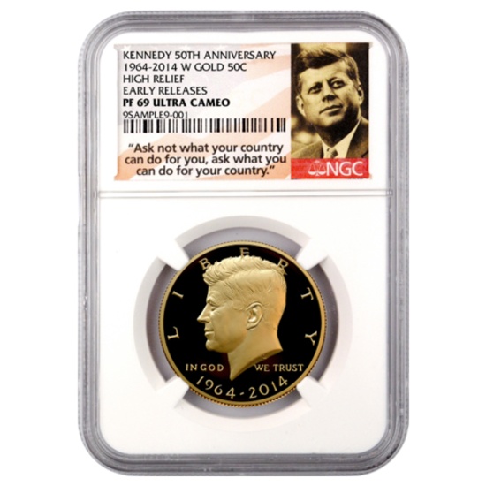 Certified 2014-W 50th Anniversary Kennedy Half Dollar Gold PF69 NGC Early R