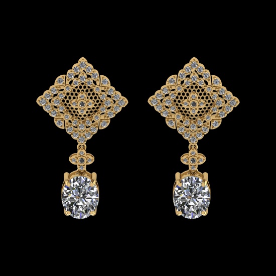 12.19 Ctw VS/SI1 Diamond Prong Set 18k Yellow Gold Dangle Stud Earrings (AL