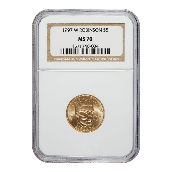 Certified Commemorative $5 Gold 1997-W Robinson MS70 NGC