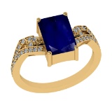 2.77 Ctw VS/SI1 Blue Sapphire and Diamond 14k Yellow Gold Engagement Ring (