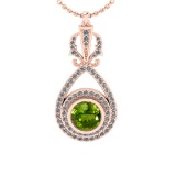 1.85 Ctw VS/SI1 Peridot and Diamond 10K Rose Gold Pendant (ALL DIAMOND ARE