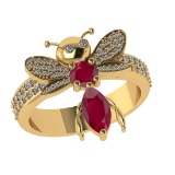 1.31 Ctw VS/SI1 Ruby and Diamond 14k Yellow Gold Bees theme Ring (ALL DIAMO