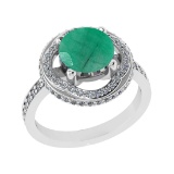 3.12 Ctw VS/SI1 Emerald and Diamond 14k white Gold Engagement Ring