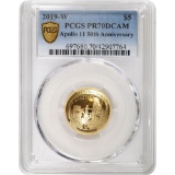 Certified $5 Gold Commemorative 2019-W Apollo 11 50th Anniversary PR70 PCGS