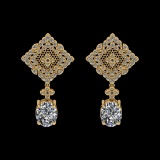 12.19 Ctw VS/SI1 Diamond Prong Set 18k Yellow Gold Dangle Stud Earrings (AL