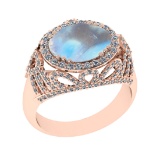 6.39 Ctw I2/I3 Rainbow Moonstone And Diamond 10K Rose Gold Engagement Ring(