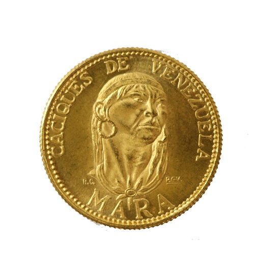 Venezuela 20 Bolivares Gold 1957 UNC Caciques de Venezuela--Mara