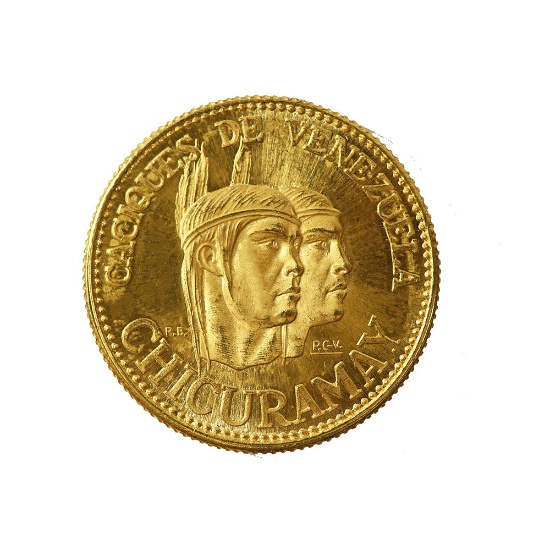 Venezuela 20 Bolivares Gold 1957 UNC Caciques de Venezuela--Chicuramay