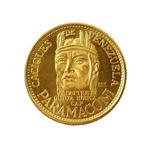 Venezuela 20 Bolivares Gold 1957 UNC Caciques de Venezuela--Paramaconi