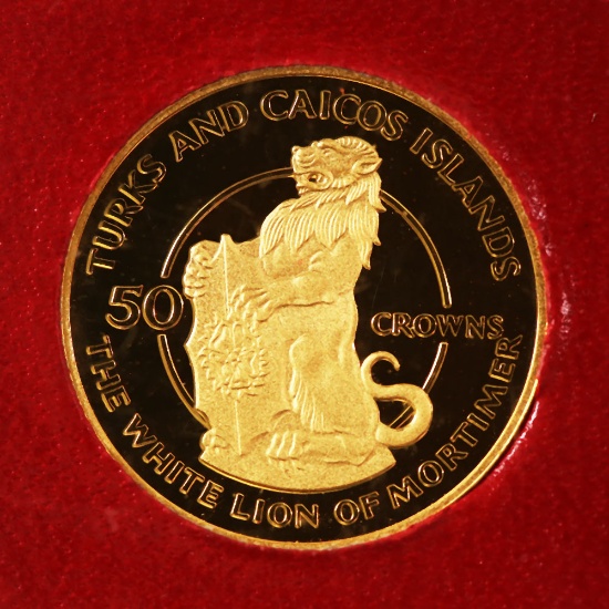Turks and Caicos 50 Crowns Gold PF 1978 White Lion of Mortimer