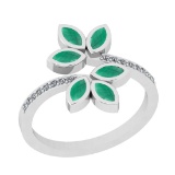 0.72 Ctw VS/SI1 Emerald And Diamond 14K White Gold Bypass Ring