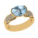 2.98 Ctw VS/SI1 Blue Topaz And Diamond 14K Yellow Gold Engagement Ring( ALL