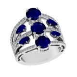 4.22 Ctw VS/SI1 Blue Sapphire and Diamond 14k white Gold Engagement Ring (A