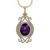 11.88 Ctw VS/SI1 Amethyst and Diamond 14K Yellow Gold Pendant (ALL DIAMOND