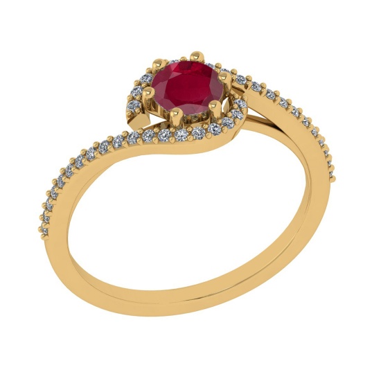 0.69 Ctw VS/SI1 Ruby and Diamond 14K Yellow Gold Engagement Ring (ALL DIAMO