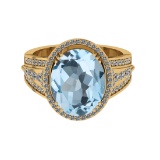 5.60 Ctw VS/SI1 Blue Topaz And Diamond 14K Yellow Gold Engagement Ring( ALL