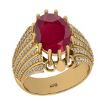 5.06 Ctw VS/SI1 Ruby And Diamond 14K Yellow Gold Engagement Ring