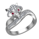 0.52 Ctw VS/SI1 Ruby and Diamond 14k white Gold Animal theme Fox Ring (ALL