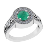 1.36 Ctw VS/SI1 Emerald and Diamond 14k white Gold Engagement Ring